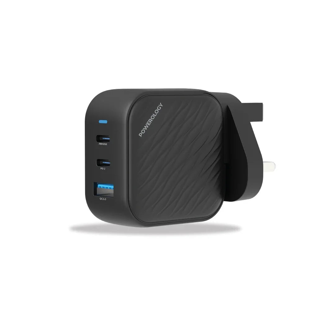 Powerology 65W GaN Ultimate Dual PD Charger UK - Tashqila Powerology 65W GaN Ultimate Dual PD Charger UK - Tashqila